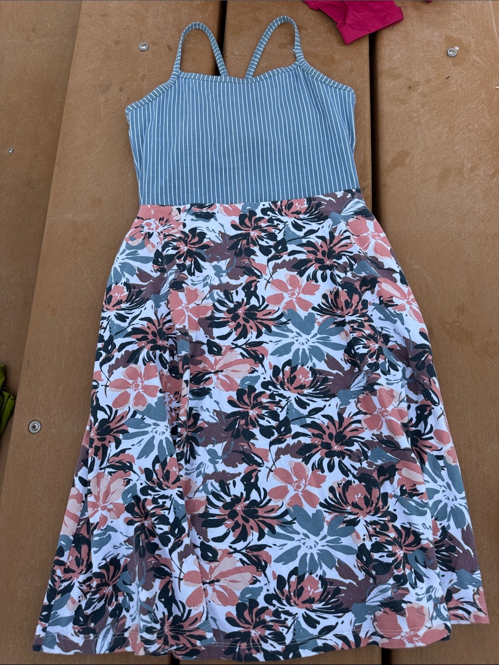 Pact Blue-Striped Floral Midi Dress